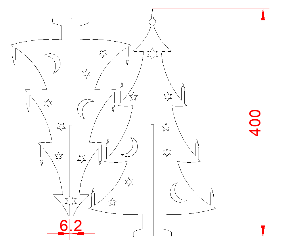 Weihnachtsbaum zum stecken für 6mm 400mm hoch – DXF/DWG Datei kostenlos herunterladen