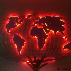 Weltkarte mit Gitter Rot beleuchtet Weltkarte mit Gitter Rot beleuchtet