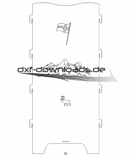 Feuertonne mit Norwegen Flagge Berge Hirsch