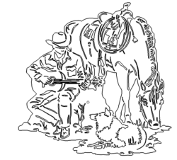 Cowboy mit Pferd und Hund im Wilden Westen