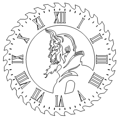 Uhr als Sägeblatt mit Teufel - Clock as saw blade with Devil