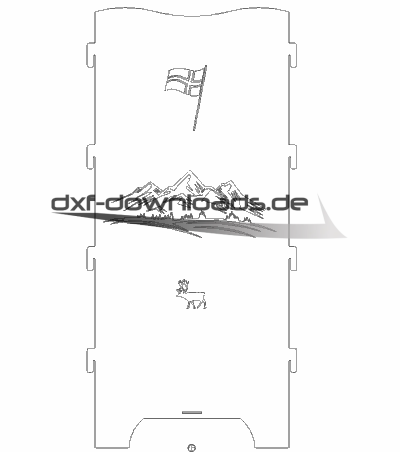 Feuertonne mit Norwegen Flagge Berge Hirsch
